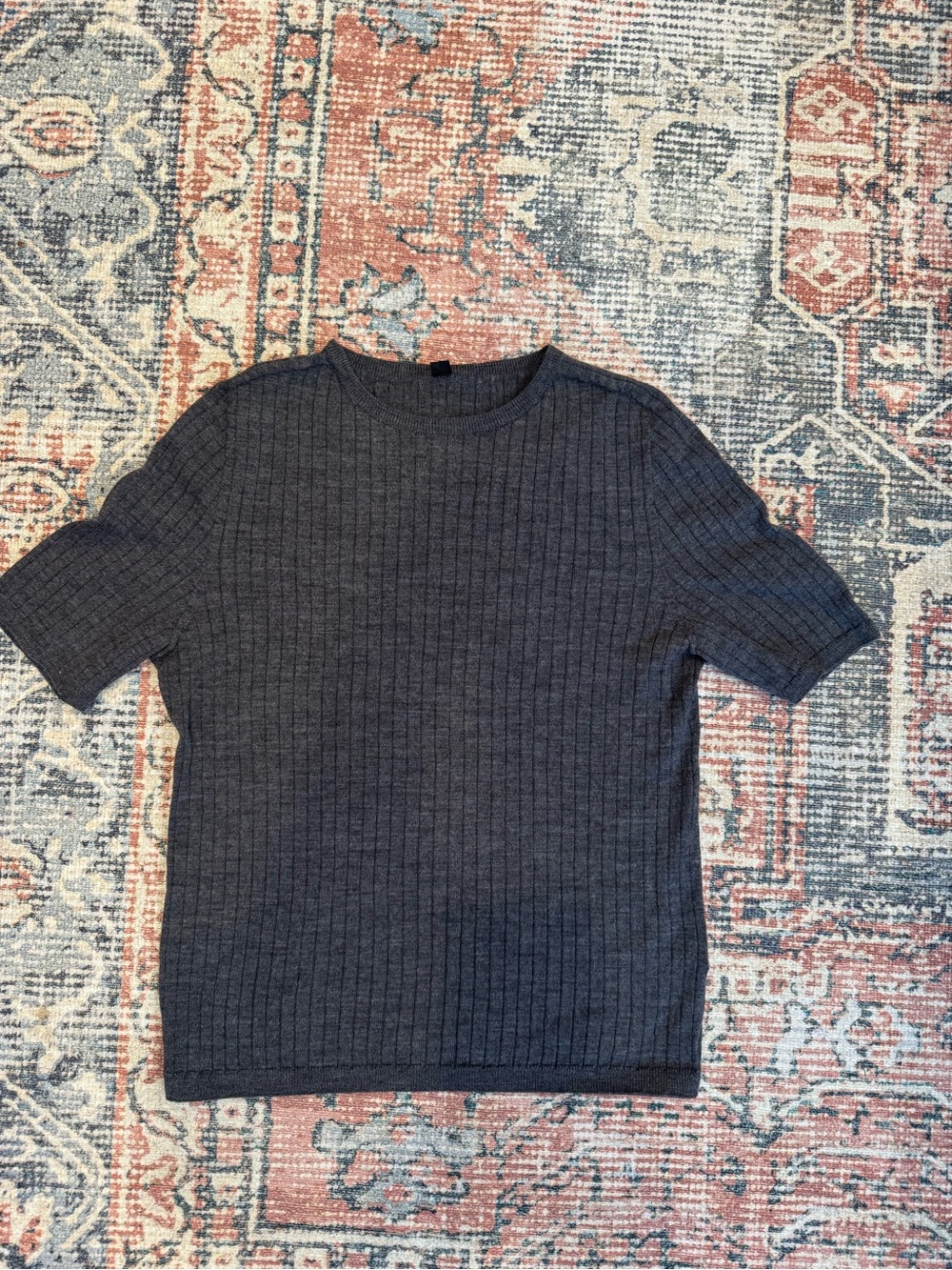 Uniqlo Gray Ribbed Short Sleeve Wool Top Size Large